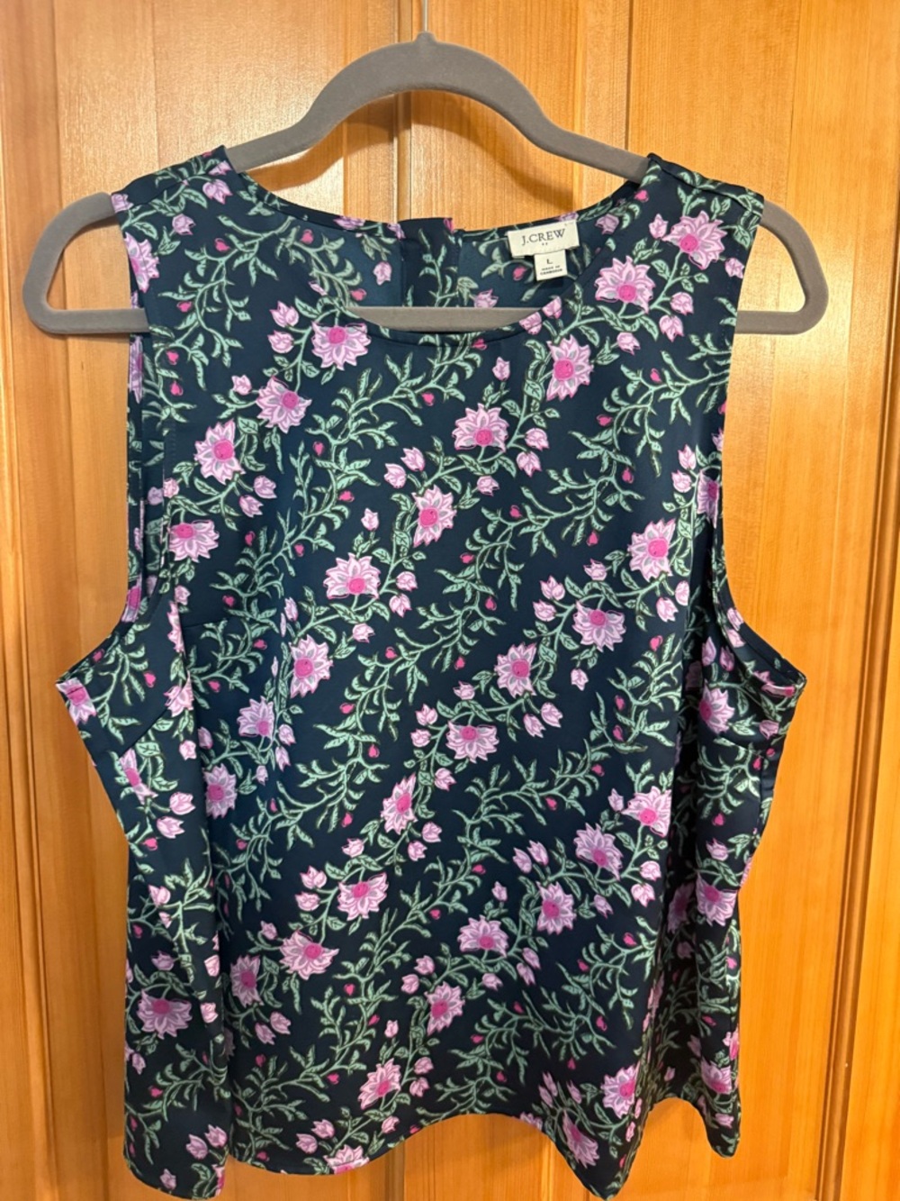 J. Crew Navy Floral Tank Top with Pink Flowers